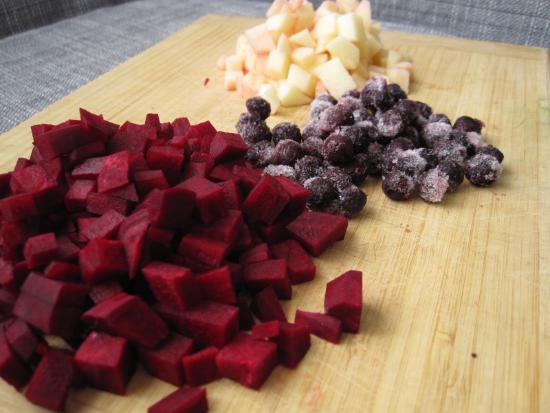 Beets, blueberries and Apple prepared for puree