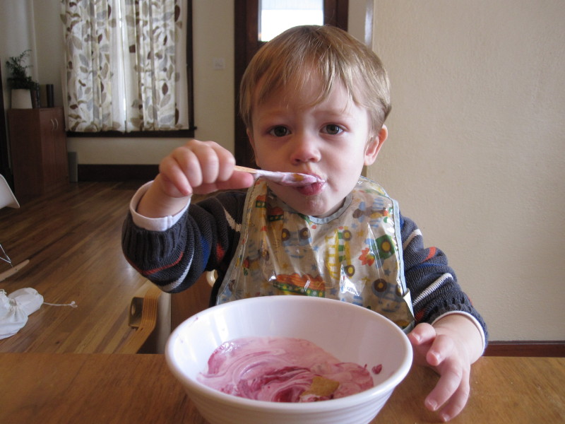 He loves his yogurt!