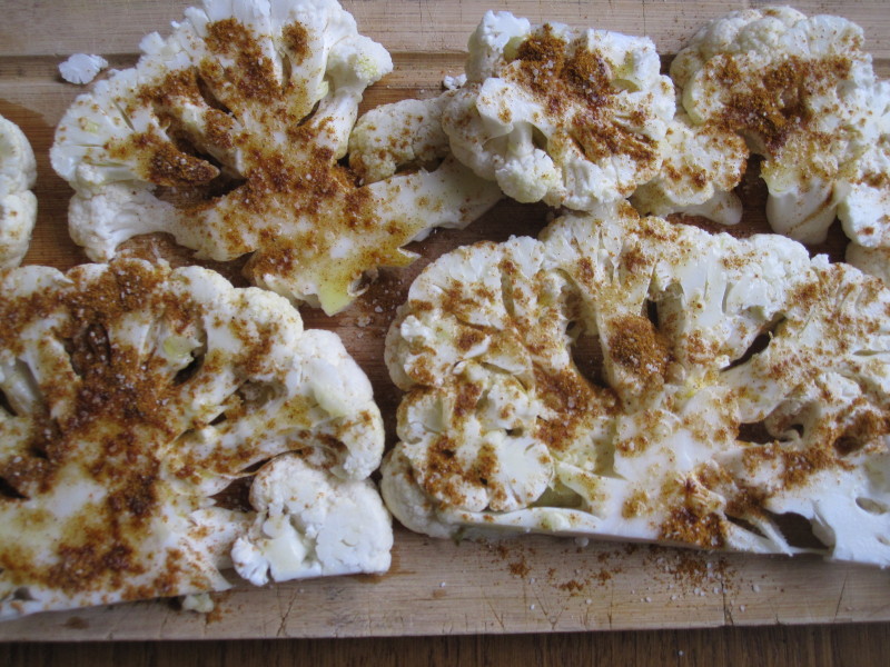 Cauliflower Steaks ready for the grill